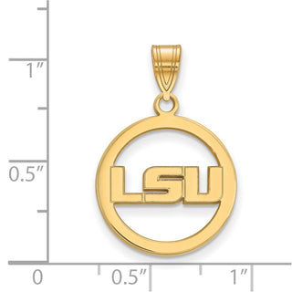 Sterling Silver Gold-plated LogoArt Louisiana State University L-S-U Medium Circle Pendant