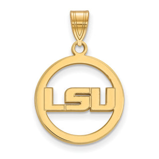 Sterling Silver Gold-plated LogoArt Louisiana State University L-S-U Medium Circle Pendant