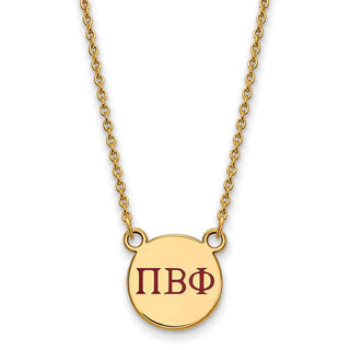 Sterling Silver Gold-plated LogoArt Pi Beta Phi Sorority Greek Letters Small Color Enamel Pendant 18 inch Necklace GP027PBP-18