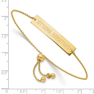 Sterling Silver Gold-plated NHL LogoArt Ottawa Senators Small Bar Adjustable 9 inch Bracelet