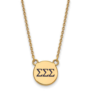 Sterling Silver Gold-plated LogoArt Sigma Sigma Sigma Sorority Greek Letters Small Color Enamel Pendant 18 inch Necklace GP027SSS-18