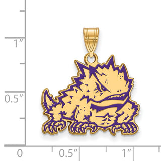 Sterling Silver Gold-plated LogoArt Texas Christian University Horned Frog Large Enameled Pendant