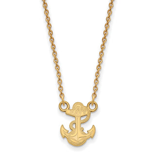 Sterling Silver Gold-plated LogoArt US Naval Academy Anchor Small Pendant 18 inch Necklace