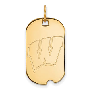 14k Gold LogoArt University of Wisconsin Letter W Small Dog Tag Pendant