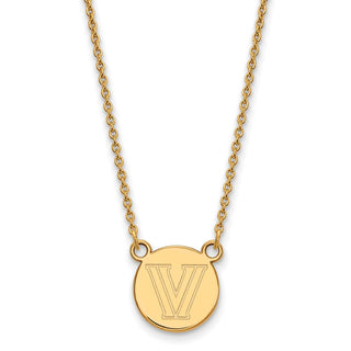 Sterling Silver Gold-plated LogoArt Villanova University Letter V Small Disc 18 inch Necklace