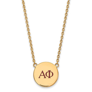 Sterling Silver Gold-plated LogoArt Alpha Phi Sorority Greek Letters Large Color Enamel Pendant 18 inch Necklace GP028APH-18