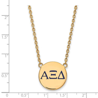 Sterling Silver Gold-plated LogoArt Alpha Xi Delta Sorority Greek Letters Large Color Enamel Pendant 18 inch Necklace GP028AXD-18
