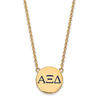 Sterling Silver Gold-plated LogoArt Alpha Xi Delta Sorority Greek Letters Large Color Enamel Pendant 18 inch Necklace GP028AXD-18