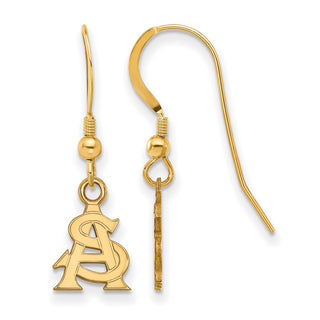 Sterling Silver Gold-plated LogoArt Arizona State University A-S Extra Small Dangle Wire Earrings