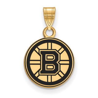 Sterling Silver Gold-plated NHL LogoArt Boston Bruins Small Enameled Pendant
