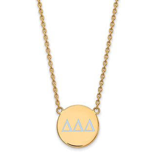 Sterling Silver Gold-plated LogoArt Delta Delta Delta Sorority Greek Letters Large Color Enamel Pendant 18 inch Necklace GP028DDD-18