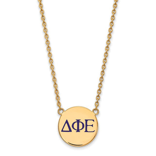 Sterling Silver Gold-plated LogoArt Delta Phi Epsilon Sorority Greek Letters Large Color Enamel Pendant 18 inch Necklace GP028DPH-18