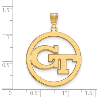 Sterling Silver Gold-plated LogoArt Georgia Institute of Technology G-T Extra Large Circle Pendant