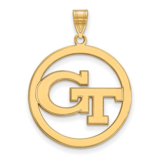 Sterling Silver Gold-plated LogoArt Georgia Institute of Technology G-T Extra Large Circle Pendant