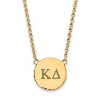 Sterling Silver Gold-plated LogoArt Kappa Delta Sorority Greek Letters Large Color Enamel Pendant 18 inch Necklace GP028KD-18