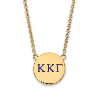 Sterling Silver Gold-plated LogoArt Kappa Kappa Gamma Sorority Greek Letters Large Color Enamel Pendant 18 inch Necklace GP028KKG-18