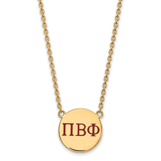 Sterling Silver Gold-plated LogoArt Pi Beta Phi Sorority Greek Letters Large Color Enamel Pendant 18 inch Necklace GP028PBP-18