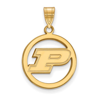Sterling Silver Gold-plated LogoArt Purdue University Letter P Medium Circle Pendant