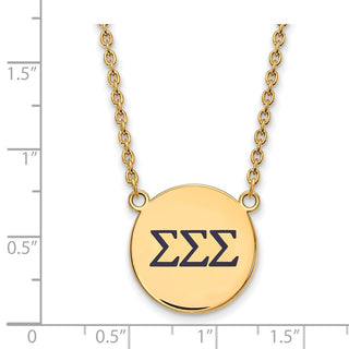 Sterling Silver Gold-plated LogoArt Sigma Sigma Sigma Sorority Greek Letters Large Color Enamel Pendant 18 inch Necklace GP028SSS-18