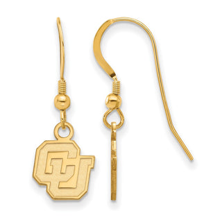 Sterling Silver Gold-plated LogoArt University of Colorado C-U Extra Small Dangle Wire Earrings