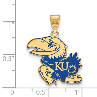 Sterling Silver Gold-plated LogoArt University of Kansas Jayhawk Large Enameled Pendant