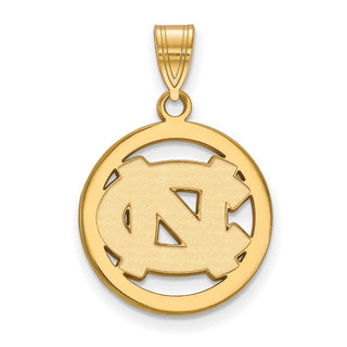 Sterling Silver Gold-plated LogoArt University of North Carolina N-C Medium Circle Pendant
