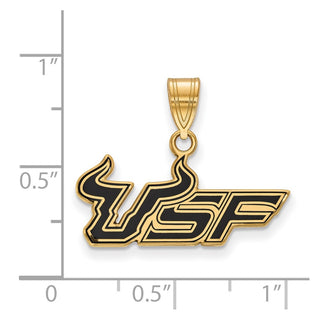 Sterling Silver Gold-plated LogoArt University of South Florida U-S-F Medium Enameled Pendant