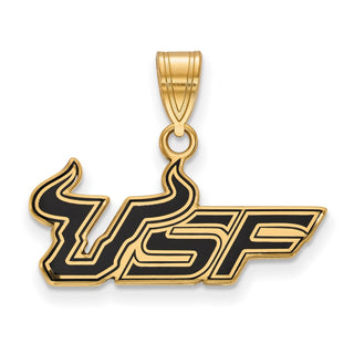 Sterling Silver Gold-plated LogoArt University of South Florida U-S-F Medium Enameled Pendant