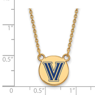 Sterling Silver Gold-plated LogoArt Villanova University Letter V Small Enameled Disc Pendant 18 inch Necklace