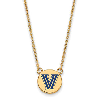 Sterling Silver Gold-plated LogoArt Villanova University Letter V Small Enameled Disc Pendant 18 inch Necklace
