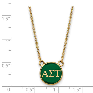 Sterling Silver Gold-plated LogoArt Alpha Sigma Tau Sorority Greek Letters Small Color Enamel Pendant 18 inch Necklace GP029ALS-18