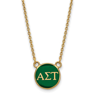 Sterling Silver Gold-plated LogoArt Alpha Sigma Tau Sorority Greek Letters Small Color Enamel Pendant 18 inch Necklace GP029ALS-18