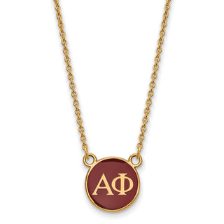 Sterling Silver Gold-plated LogoArt Alpha Phi Sorority Greek Letters Small Color Enamel Pendant 18 inch Necklace GP029APH-18