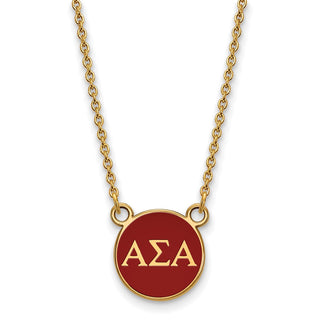 Sterling Silver Gold-plated LogoArt Alpha Sigma Alpha Sorority Greek Letters Small Color Enamel Pendant 18 inch Necklace GP029ASI-18