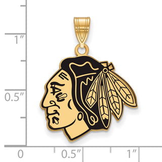 Sterling Silver Gold-plated NHL LogoArt Chicago Blackhawks Large Enameled Pendant
