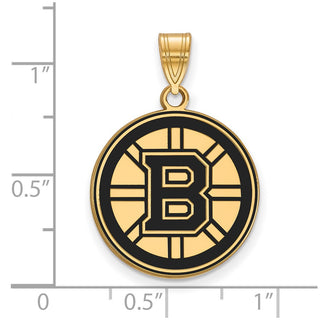 Sterling Silver Gold-plated NHL LogoArt Boston Bruins Large Enameled Pendant GP029BRI