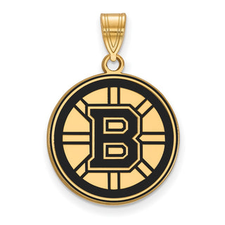 Sterling Silver Gold-plated NHL LogoArt Boston Bruins Large Enameled Pendant GP029BRI