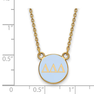 Sterling Silver Gold-plated LogoArt Delta Delta Delta Sorority Greek Letters Small Color Enamel Pendant 18 inch Necklace GP029DDD-18