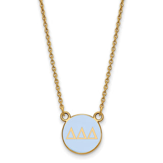 Sterling Silver Gold-plated LogoArt Delta Delta Delta Sorority Greek Letters Small Color Enamel Pendant 18 inch Necklace GP029DDD-18