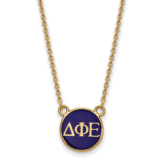 Sterling Silver Gold-plated LogoArt Delta Phi Epsilon Sorority Greek Letters Small Color Enamel Pendant 18 inch Necklace GP029DPH-18