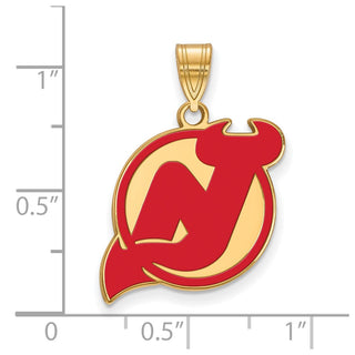 Sterling Silver Gold-plated NHL LogoArt New Jersey Devils Large Enameled Pendant