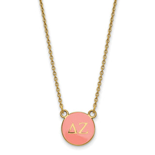 Sterling Silver Gold-plated LogoArt Delta Zeta Sorority Greek Letters Small Color Enamel Pendant 18 inch Necklace GP029DZ-18
