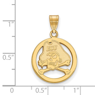 Sterling Silver Gold-plated LogoArt East Carolina University Pirate Small Circle Pendant