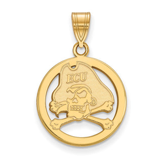 Sterling Silver Gold-plated LogoArt East Carolina University Pirate Small Circle Pendant