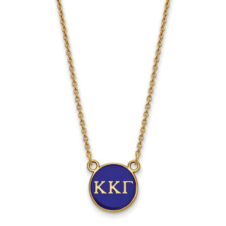 Sterling Silver Gold-plated LogoArt Kappa Kappa Gamma Sorority Greek Letters Small Color Enamel Pendant 18 inch Necklace GP029KKG-18