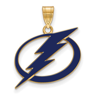 Sterling Silver Gold-plated NHL LogoArt Tampa Bay Lightning Large Enameled Pendant