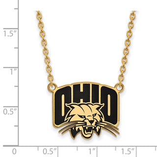 Sterling Silver Gold-plated LogoArt Ohio University Large Enameled Pendant 18 inch Necklace