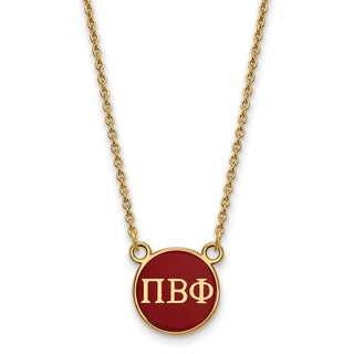 Sterling Silver Gold-plated LogoArt Pi Beta Phi Sorority Greek Letters Small Color Enamel Pendant 18 inch Necklace GP029PBP-18