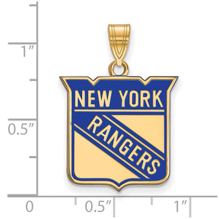 Sterling Silver Gold-plated NHL LogoArt New York Rangers Large Enameled Pendant