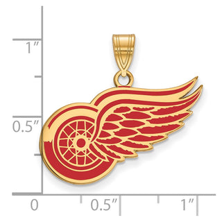 Sterling Silver Gold-plated NHL LogoArt Detroit Red Wings Large Enameled Pendant